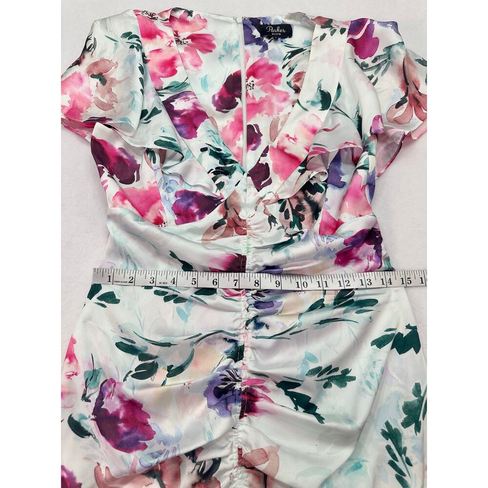 Parker Black Charlotte Watercolor Floral Satin High Low Midi Dress Size 4 - Picture 12 of 14